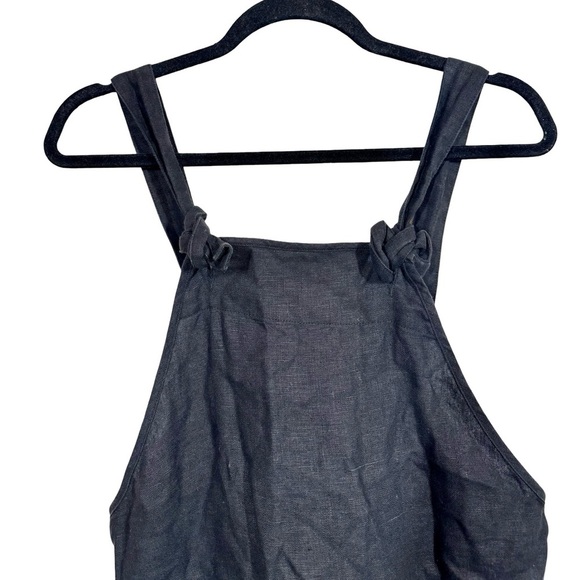 Beaton Linen 100% Linen Shortalls Overall Shorts Romper in Black - Picture 6 of 12